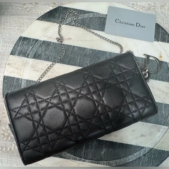 CHRISTIAN DIOR LADY DIOR CHAIN WALLET 100%AUTHENTIC VERY GOOD USED CONDITION EUC - Picture 4 of 16